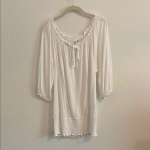 Cream 3/4 Sleeve Tie Front Tunic